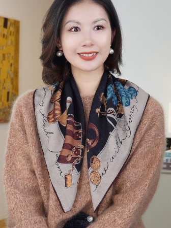 Winter Clothing Hong Kong - ผ้าพันคอผู้หญิง 65 ซม. ผ้าพันคอหรูหราสำหรับฤดูหนาว ผ้าคลุมไหล่สี่เหลี่ยม ผ้าพันคอขอบม้วนด้วยมือ