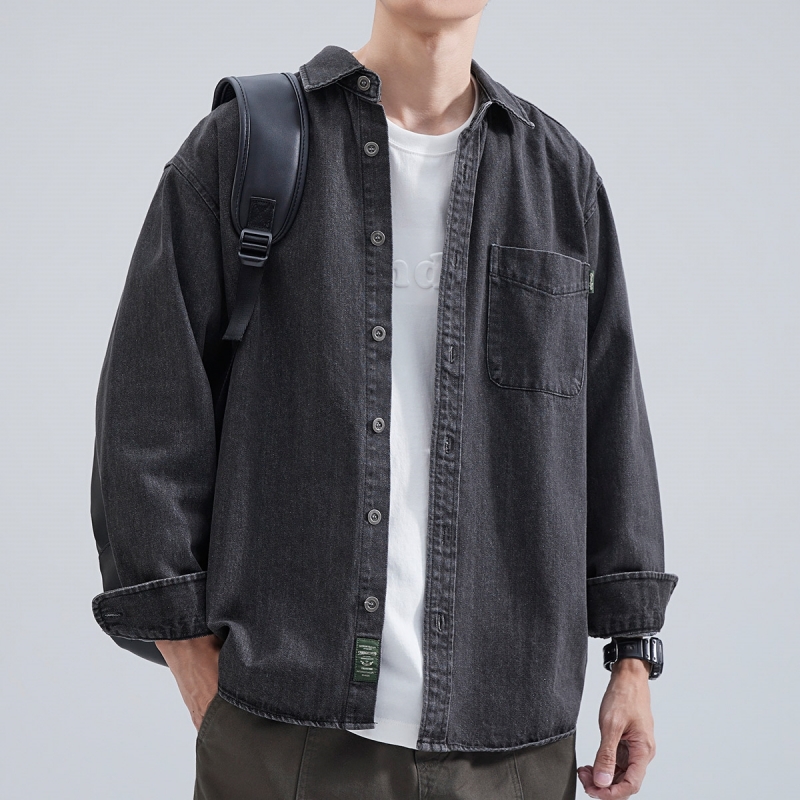 Winter Clothing Pk - เสื้อเชิ้ตยีนส์ผู้ชายแขนยาว 2025 ฤดูใบไม้ผลิและฤดูใบไม้ร่วง สไตล์ญี่ปุ่นย้อนยุค เสื้อทรงหลวมสไตล์ช่าง เสื้อแจ็คเก็ตลำลองสำหรับเด็กผู้ชาย