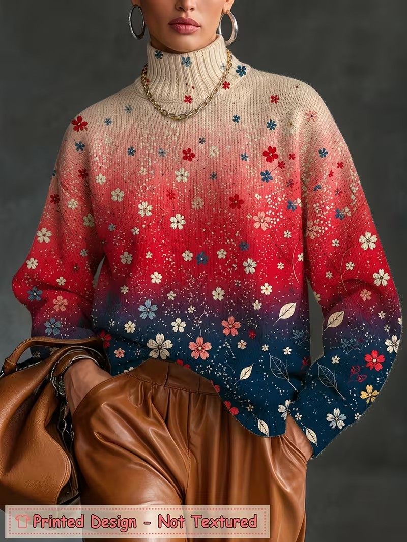 เสื้อยืดคอเต่าผู้หญิง ลายดอกไม - Winter Clothing For Women บทวิจารณ์และราคา
